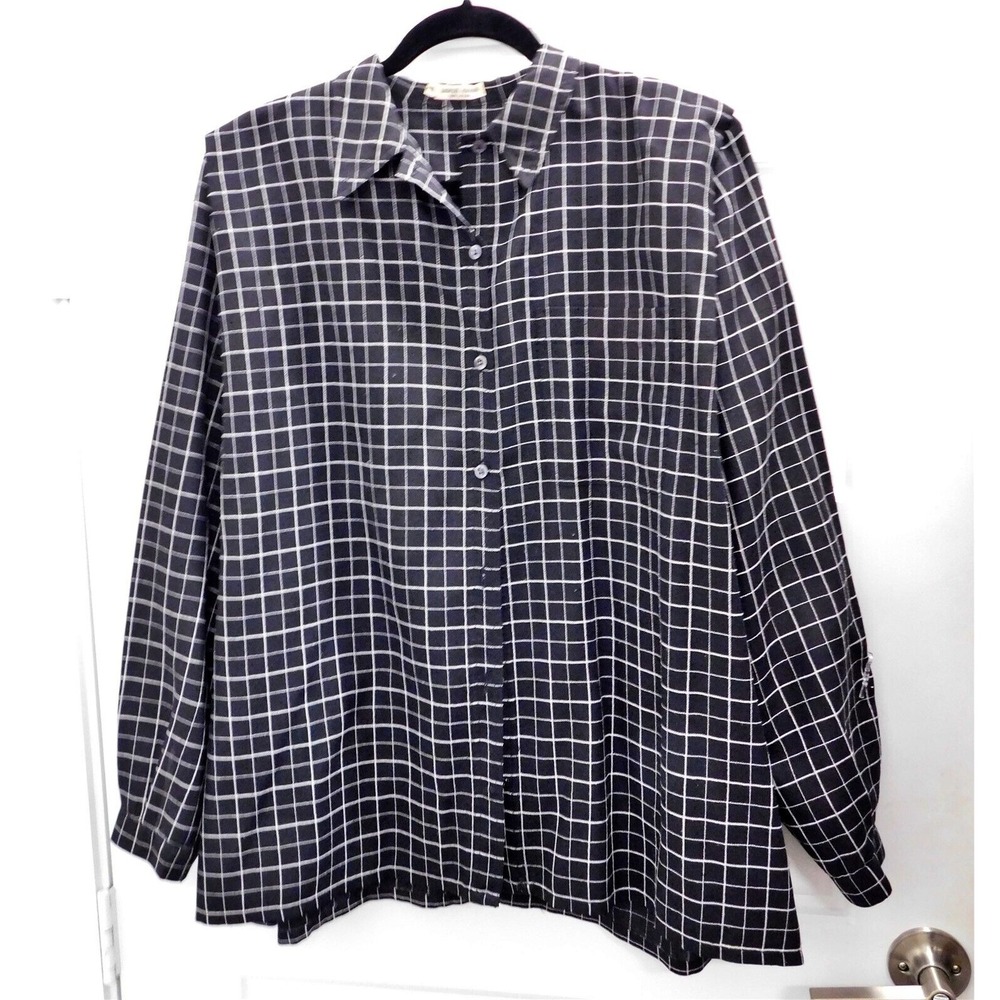 Giorgio Armani Black White Check Button Down Blouse sz‎ 8